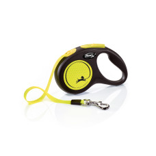 Flexi - Рулетка светоотражающая  для собак до 15кг, 5м, ремень, желтая (New Neon S Tape, yellow)