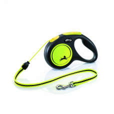 Flexi - Рулетка светоотражающая для собак до 8кг, 3м, трос, желтая (New Neon XS Cord, yellow)