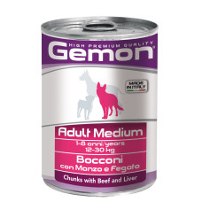 Gemon dog medium консервы для собак средних пород кусочки говядины с печенью