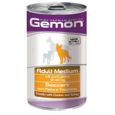 Gemon dog medium консервы для собак средних пород кусочки курицы с индейкой
