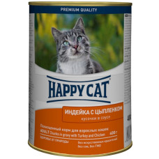 Happy cat - Кусочки в соусе для кошек с индейкой и курицей, банка