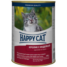 Happy cat - Кусочки в соусе для кошек с кроликом и индейкой, банка