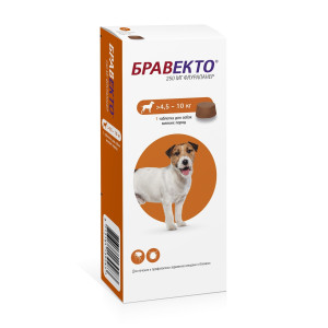 Intervet - Таблетка жевательная от блох и клещей для собак мелких пород 4,5-10кг, Бравекто, 250мг, 2шт