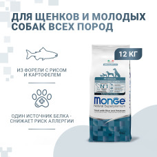 Monge - Корм для щенков всех пород, форель с рисом и картофелем (dog speciality line monoprotein)