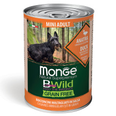 Monge dog bwild grainfree adult mini консервы из утки с тыквой и кабачками для собак мелких пород