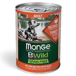 Monge dog bwild grainfree adult консервы из индейки с тыквой и кабачками для собак всех пород