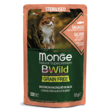 Monge - Паучи для стерилизованных кошек из лосося с креветками и овощами (cat bwild grain free)