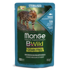 Monge - Паучи для стерилизованных кошек из тунца с креветками и овощами (cat bwild grain free)