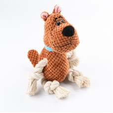 Mr.Kranch - Игрушка для собак "Собачка" плюшевая с канатиками и пищалкой 22 см коричневая