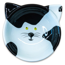 Mr.Kranch - Миска керамическая для кошек мордочка кошки 120 мл черно-белая