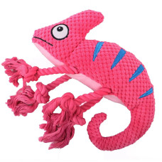 Mr.Kranch - Игрушка для собак "Хамелеон" плюшевая с канатиками и пищалкой 26 см розовая