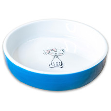 Mr.Kranch - Миска керамическая для кошек кошка с бантиком 370 мл голубая