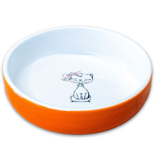 Mr.Kranch - Миска керамическая для кошек кошка с бантиком 370 мл оранжевая