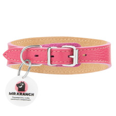 Mr.Kranch - Ошейник-селедка для собак из натуральной кожи с QR-адресником, 21-25см, розовый