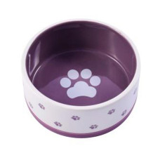 Mr.Kranch - Миска керамическая нескользящая для собак 360 мл белая с фиолетовым