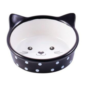 Mr.Kranch - Миска керамическая для кошек мордочка кошки 250 мл черная в горошек