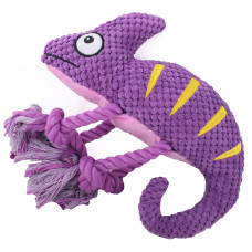 Mr.Kranch - Игрушка для собак "Хамелеон" плюшевая с канатиками и пищалкой 26 см фиолетовая