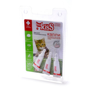 Ms.Kiss - Капли для котят и мелких кошек до 2 кг репеллентные от нападения эктопаразитов, 3 пипетки по 1 мл.