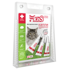 Ms.Kiss - Капли для крупных кошек от 2 кг репеллентные от нападения эктопаразитов, 3 пипетки по 2,5 мл.