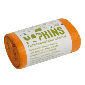 Napkins - БИОпакеты гигиенические для выгула собак, малых и миниатюрных пород, оранжевый, 24*28,5см,4*20шт