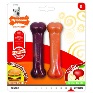 Nylabone - Косточка экстра-жесткая (2 шт.: аромат чизбургер/яблоко), S (Extreme Chew Twin Pack - Cheeseburger and Apple Flavour)