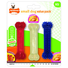 Nylabone - Набор из 3 косточек для маленьких собак (бекон/курица/курица), XS (Small Dog Value Pack (Blue Dental Chew Chicken/ Red Bacon PU/ Moderate Chew Chicken))