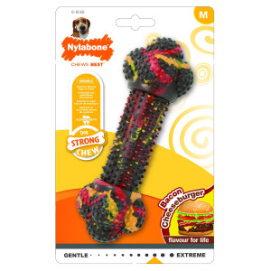 Nylabone - Косточка жесткая, аромат чизбургер с беконом, М (Strong Chew Bacon Cheeseburger)