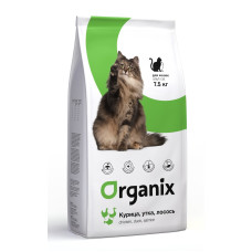 Organix - Корм для кошек: курица, утка и лосось (adult cat chicken, duck, salmon) 