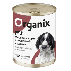 Organix - Консервы для щенков, мясное ассорти с говядиной и цукини, упаковка 24шт x 0.1кг