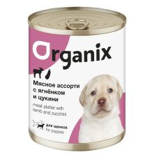 Organix - Консервы для щенков, мясное ассорти с ягнёнком и цукини, упаковка 24шт x 0.1кг