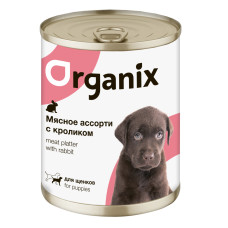 Organix - Консервы для щенков, мясное ассорти с кроликом, упаковка 24шт x 0.1кг