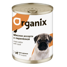 Organix - Консервы для щенков, мясное ассорти с перепёлкой, упаковка 24шт x 0.1кг
