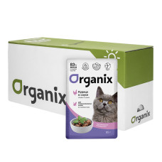 Organix - Паучи для стерилизованных кошек с чувствительным пищеварением: курица в соусе, 25шт x 85гр