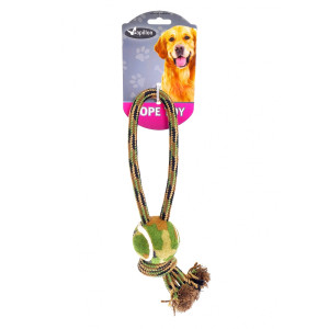 Игрушка для собак "Плетеный камуфляжный буксир с теннисным мячиком", 32 см