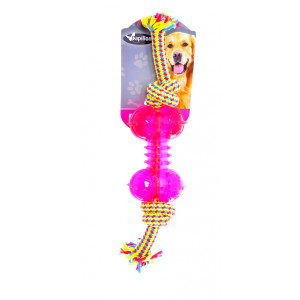 Игрушка для собак "Плетеная веревка с пластиковой косточкой", 33 см