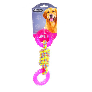 Игрушка для собак "Плетеная веревка с двумя пластиковыми кольцами", 23 см