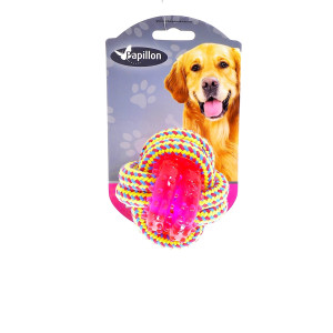 Игрушка для собак "Плетеный мячик с пластиковым кольцом", 8 см