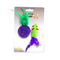 Papillon - Игрушка для кошек "Мышка и мячик с перьями" 5+4см, двуцветные