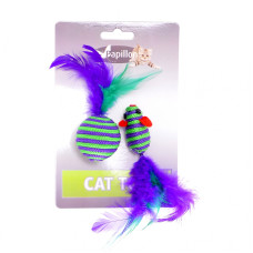 Papillon - Игрушка для кошек "Мышка и мячик с перьями" 5+4см, вязанные