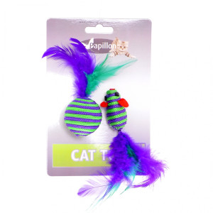 Игрушка для кошек "Мышка и мячик с перьями" 5+4см, вязанные