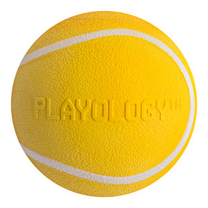 Playology - Жевательный мяч SQUEAKY CHEW BALL 8 см для собак средних и крупных пород с пищалкой и с ароматом курицы, цвет желтый