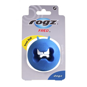 Игрушка с отверстиями для лакомств и массажными насечками FRED средняя, синий (FRED TREAT BALL) FR02B