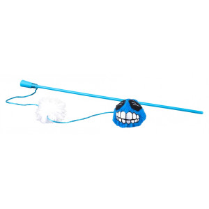 Rogz - Игрушка-дразнилка для кошек плюшевый мячик Fluffy Grinz  с кошачьей мятой, синий (CATNIP FLUFFY GRNZ WAND) CTT05-B