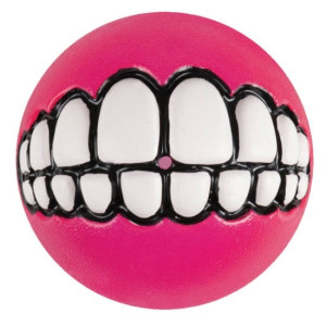 Мяч с принтом зубы и отверстием для лакомств GRINZ малый, розовый (GRINZ BALL SMALL) GR01K