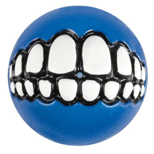 Мяч с принтом зубы и отверстием для лакомств GRINZ малый, синий (GRINZ BALL SMALL) GR01B