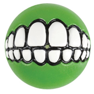 Мяч с принтом зубы и отверстием для лакомств GRINZ средний, лайм (GRINZ BALL MEDIUM) GR02L