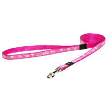 Rogz - Поводок для собак "Fancy dress", XL, ширина 2,5 см, длина 1,8м, "Розовая лапка" (FIXED LONG LEAD)
