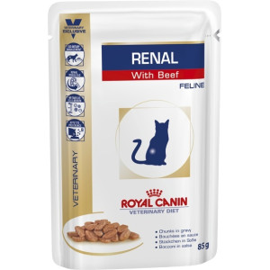 Кусочки в соусе для кошек при лечении почек, c говядиной (renal feline)