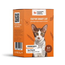 Smart Cat - Набор паучей 5+1 в подарок для кошек и котят: кусочки индейки со шпинатом в нежном соусе
