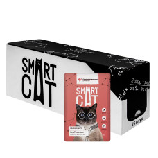 Smart Cat - Паучи для кошек и котят, кусочки телятины с морковью в нежном соусе, упаковка 25 шт